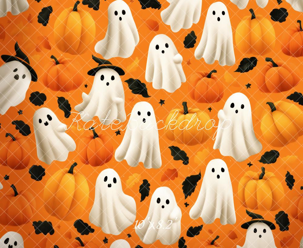 Kate Halloween Ghosts Pumpkins Orange Backdrop Designed by Patty Roberts - Kate Backdrop AU