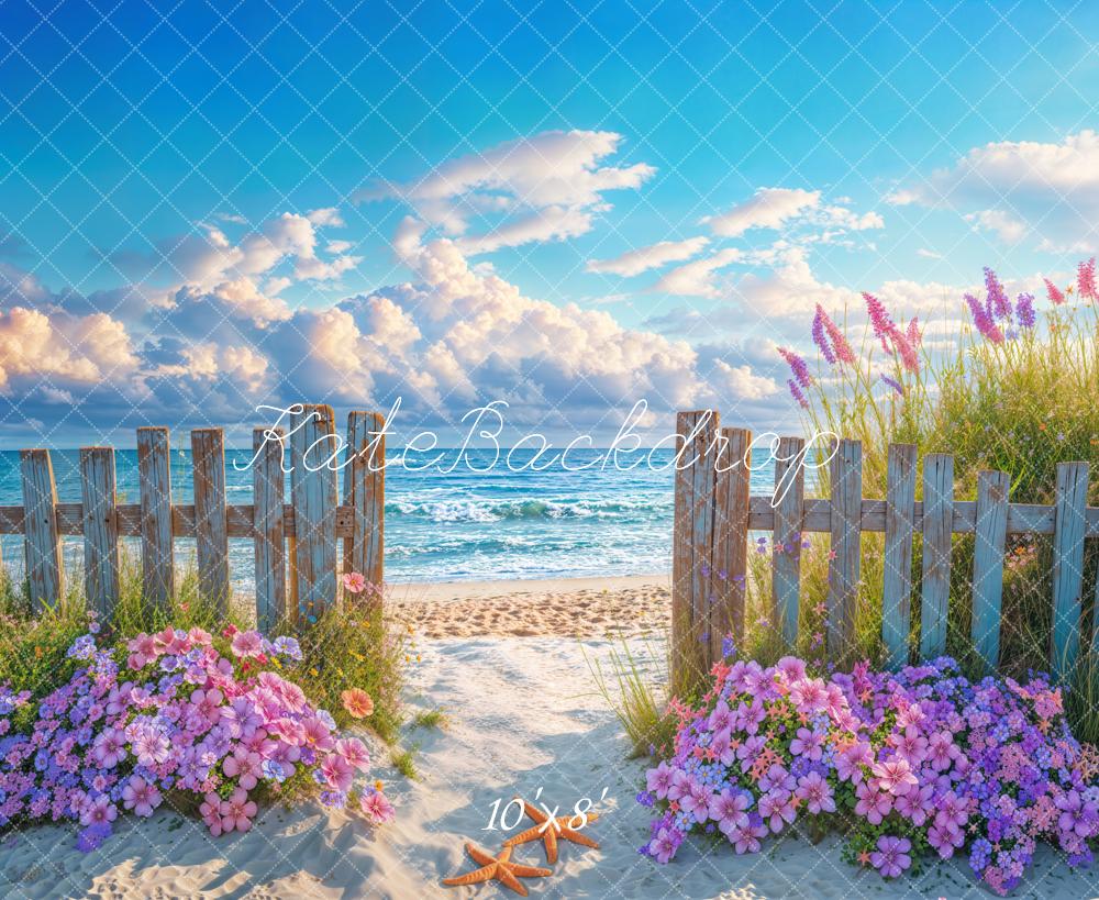 Kate Beach Fence Flowers Fleece Backdrop Designed by Emetselch - Kate Backdrop AU
