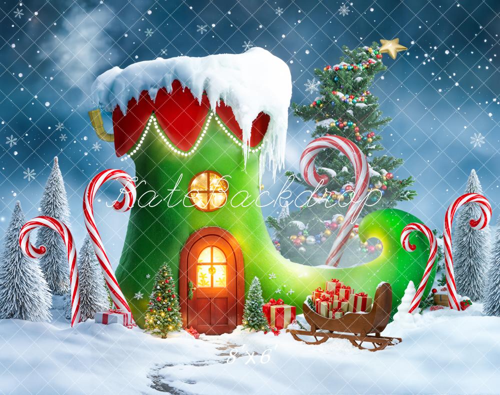 Kate Christmas Elf Shoe House Fleece Backdrop Designed by Emetselch