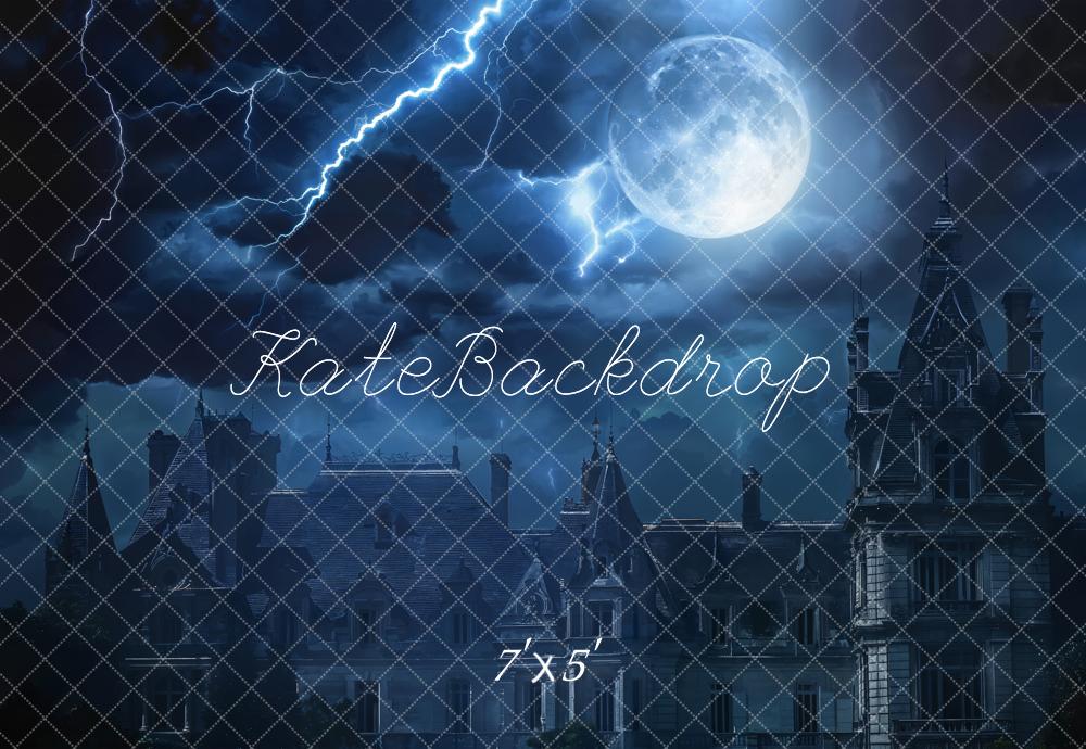 Kate Haunted Castle Full Moon Lightning Night Backdrop Designed by Chain - Kate Backdrop AU