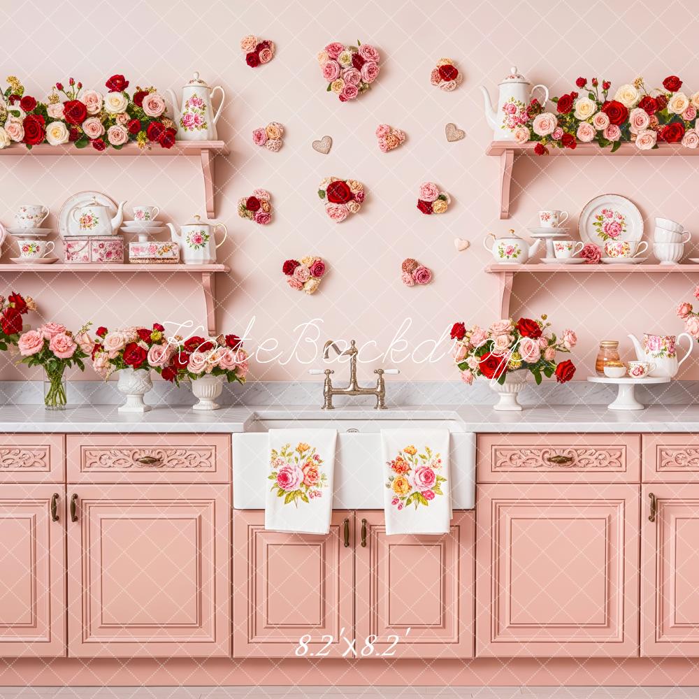 Kate Pink Kitchen Floral Tea Set Backdrop Designed by Patty Roberts