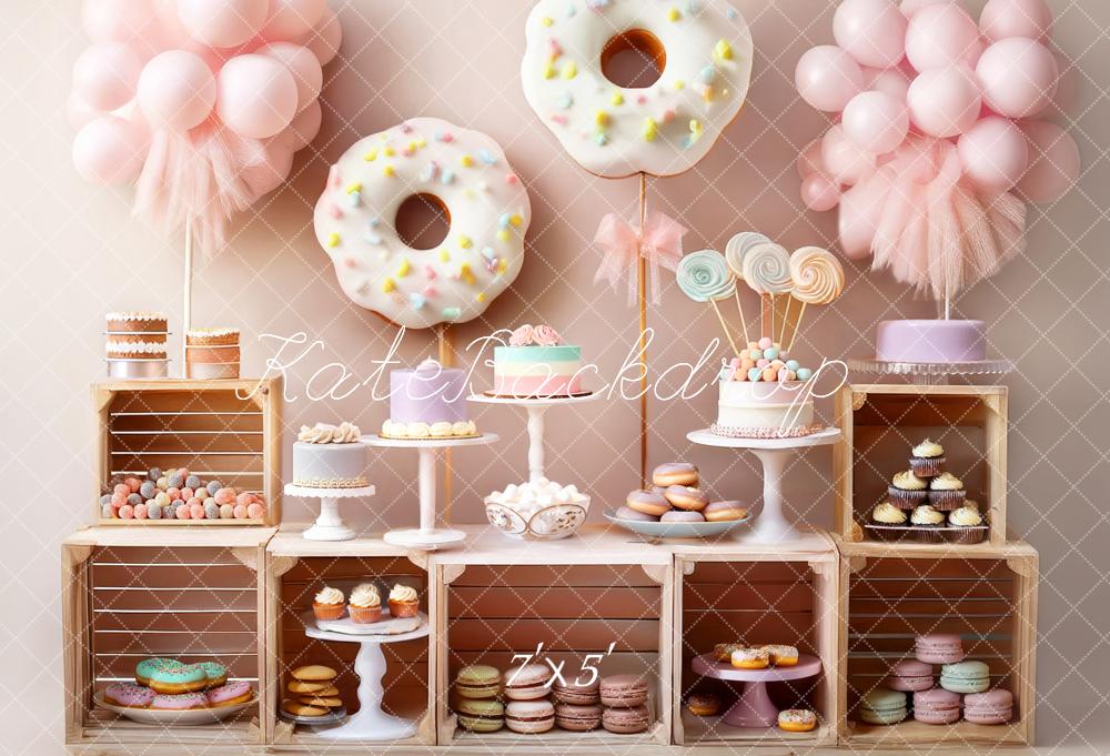 Kate Cake Smash Donuts Lollipops Balloons Pastel Backdrop Designed by Mandy Ringe