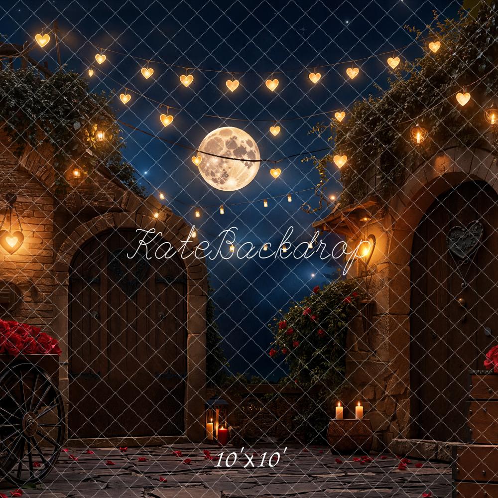 Kate Romantic Courtyard Heart Lights Moonlit Backdrop Designed by Emetselch
