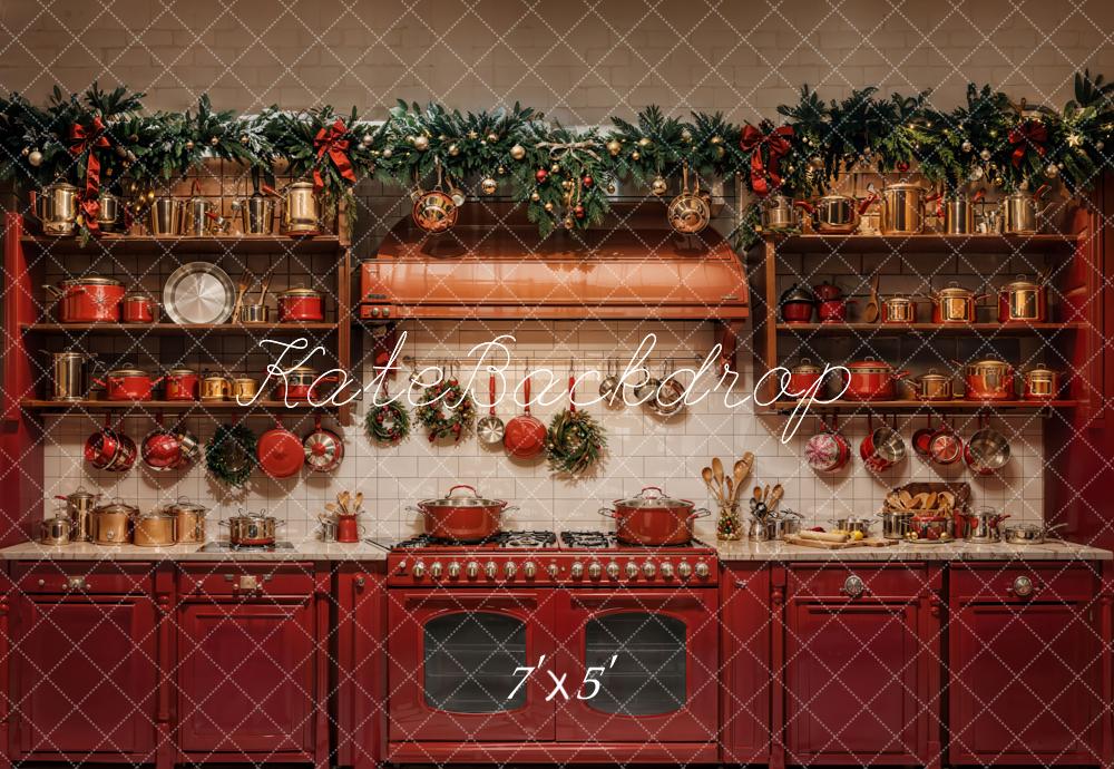 Kate Christmas Kitchen Red Pots Backdrop Designed by Emetselch - Kate Backdrop AU