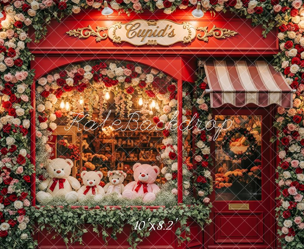 Kate Red Flower Teddy Bears Window Backdrop Designed by Patty Roberts