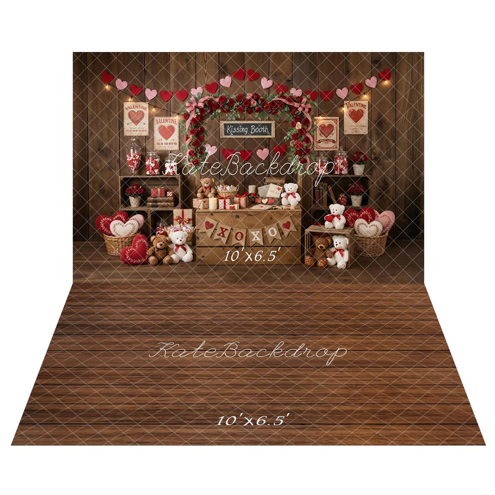 Kate Valentine Kissing Booth Backdrop+Wood Floor Backdrop for Photography
