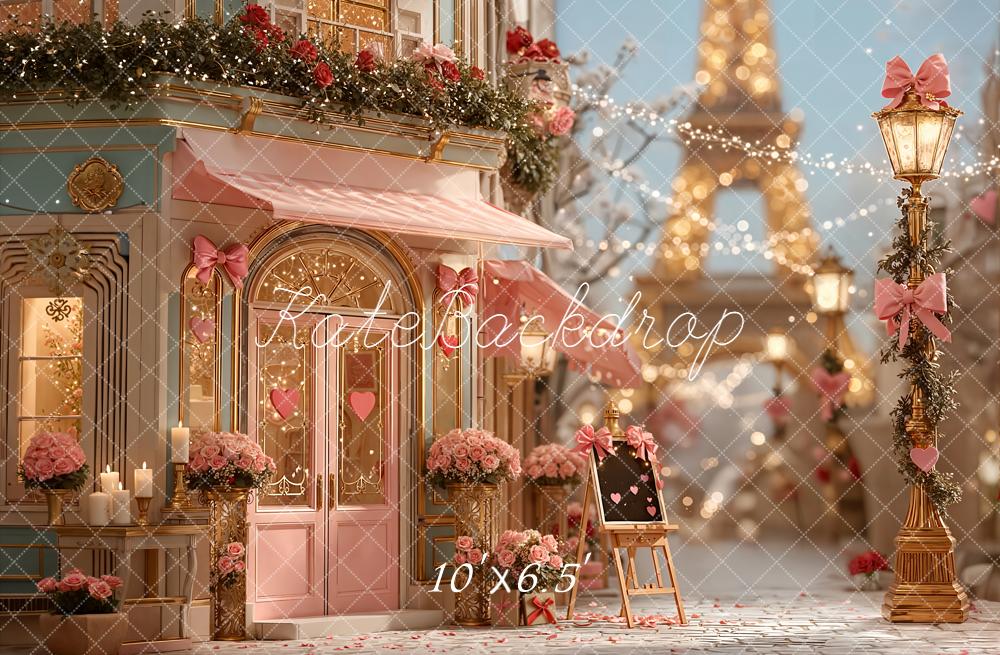 Kate Paris Cafe Tower Pink Flowers Backdrop Designed by Emetselch