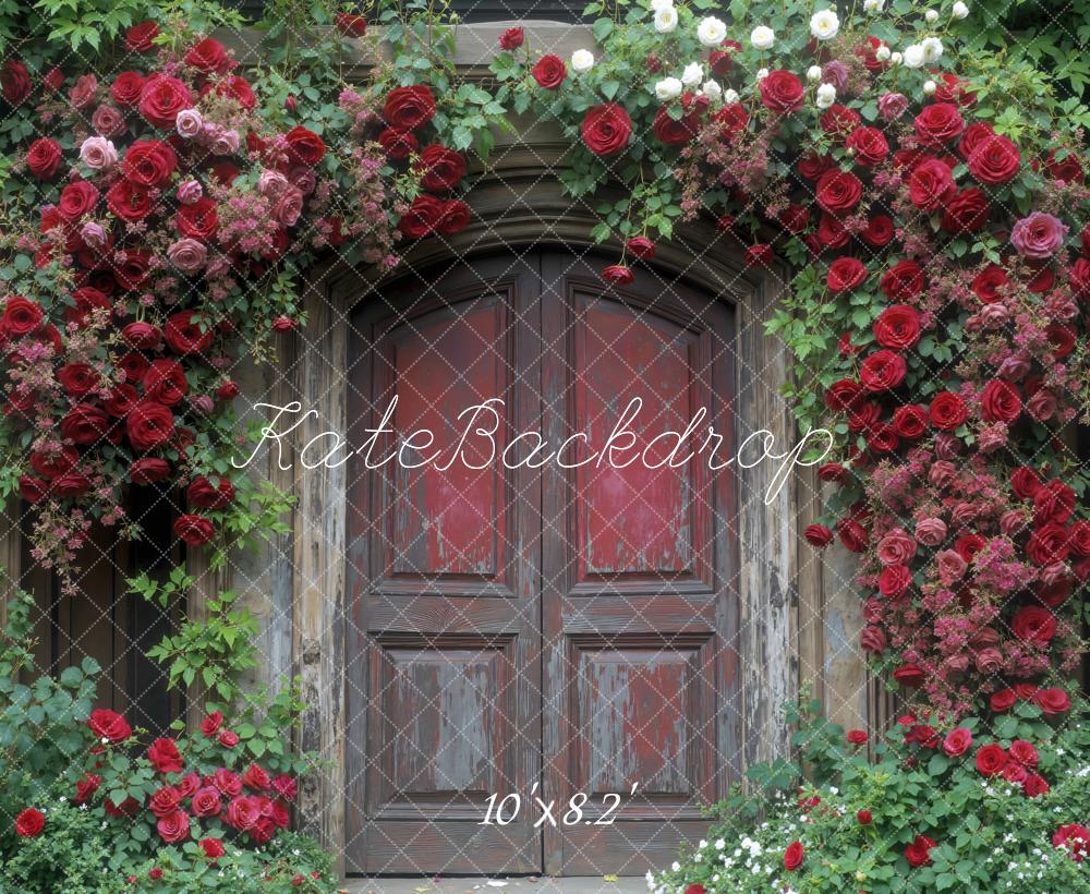 Kate Retro Flower Arch Wooden Door Backdrop Designed by Mini MakeBelieve