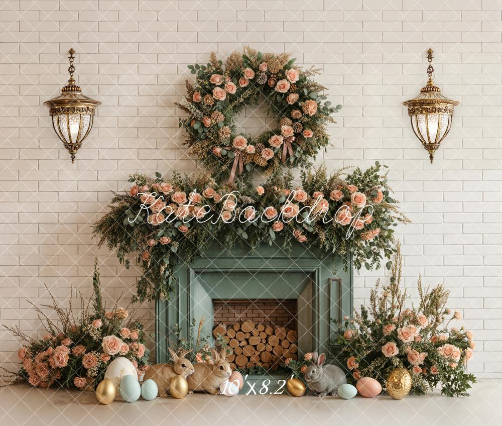 Kate Easter Bunny Eggs Fireplace Fleece Backdrop Designed by Emetselch