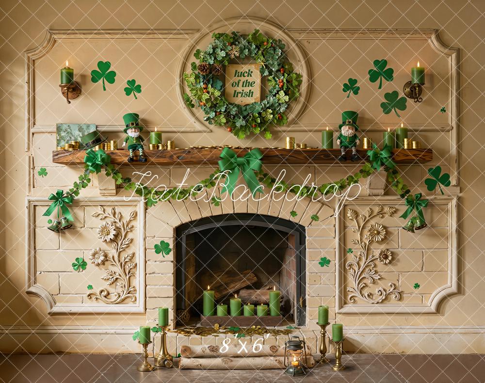 Kate Shamrock St Patrick Fireplace Fleece Backdrop Designed by Emetselch