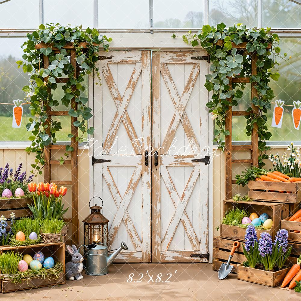 Kate Easter Bunny Carrots Wooden Door Backdrop Designed by Emetselch