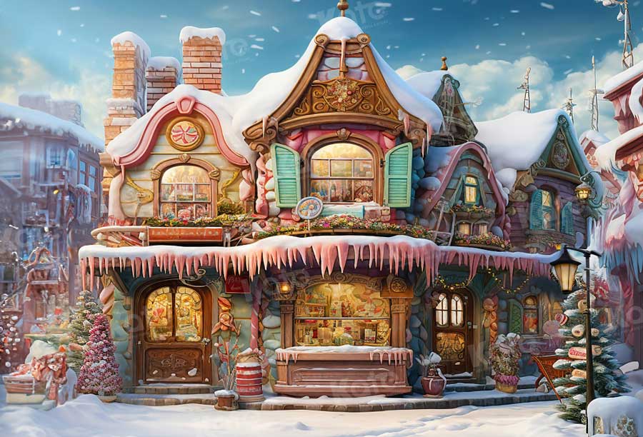 Kate Christmas Snowy Candy House Village Backdrop Designed by Emetselch - Kate Backdrop AU