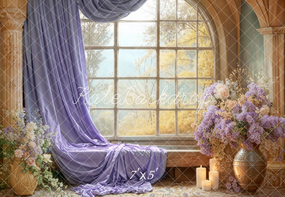 Kate Window Lilac Curtain Floral Arrangement Backdrop Designed by Emetselch
