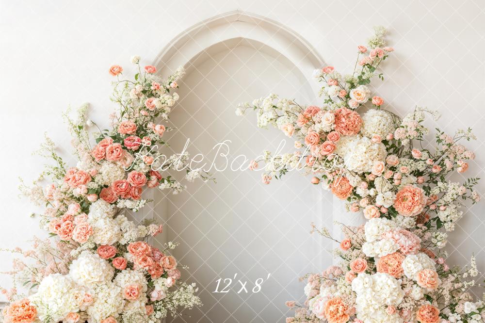 Kate Flower Arch White Peach Roses Fleece Backdrop Designed by Emetselch