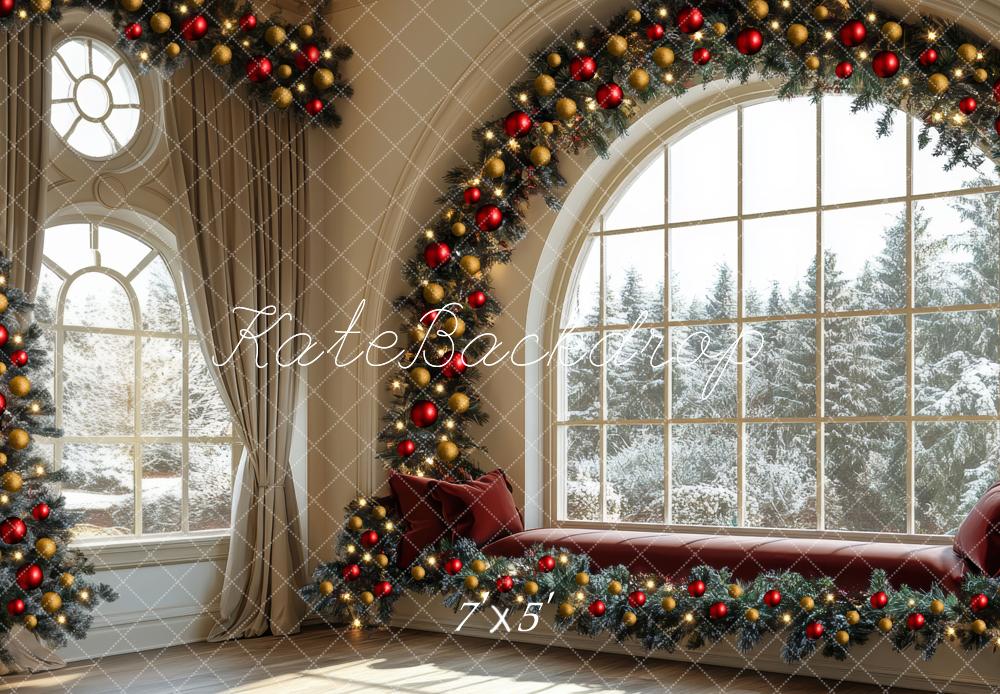 Kate Christmas Window Bench Garland Backdrop Designed by Mini MakeBelieve - Kate Backdrop AU