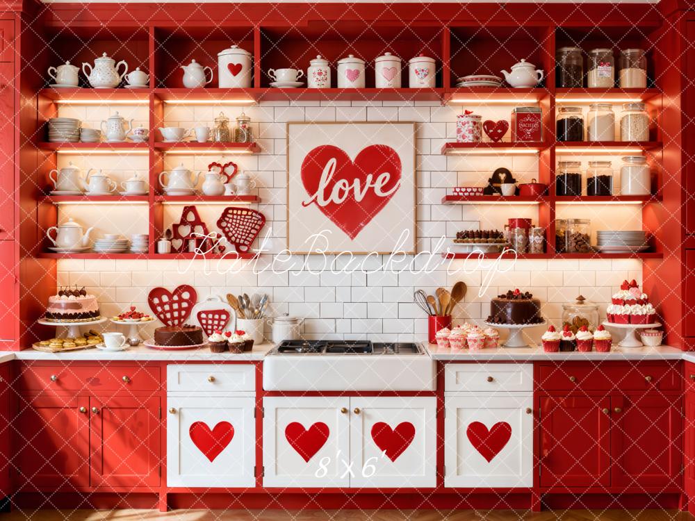 Kate Valentines Red Hearts Kitchen Fleece Backdrop Designed by Emetselch