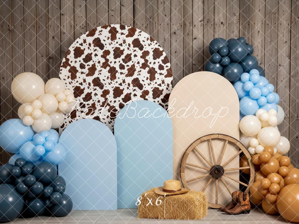 Kate Western Cow Balloons Hay Bale Backdrop Designed by Patty Roberts - Kate Backdrop AU
