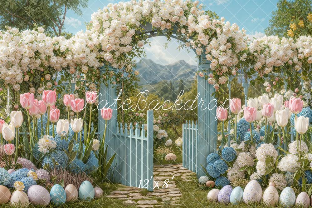 Kate Easter Flower Arch Garden Eggs Fleece Backdrop Designed by Emetselch