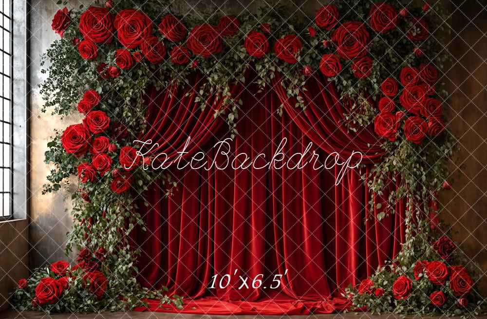 Kate Red Roses Draped Curtains Backdrop Designed by Emetselch
