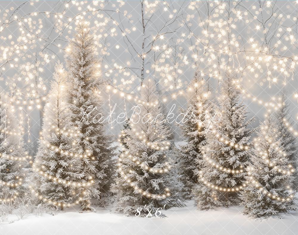 Kate Winter Snow Trees Lights Fleece Backdrop Designed by Emetselch