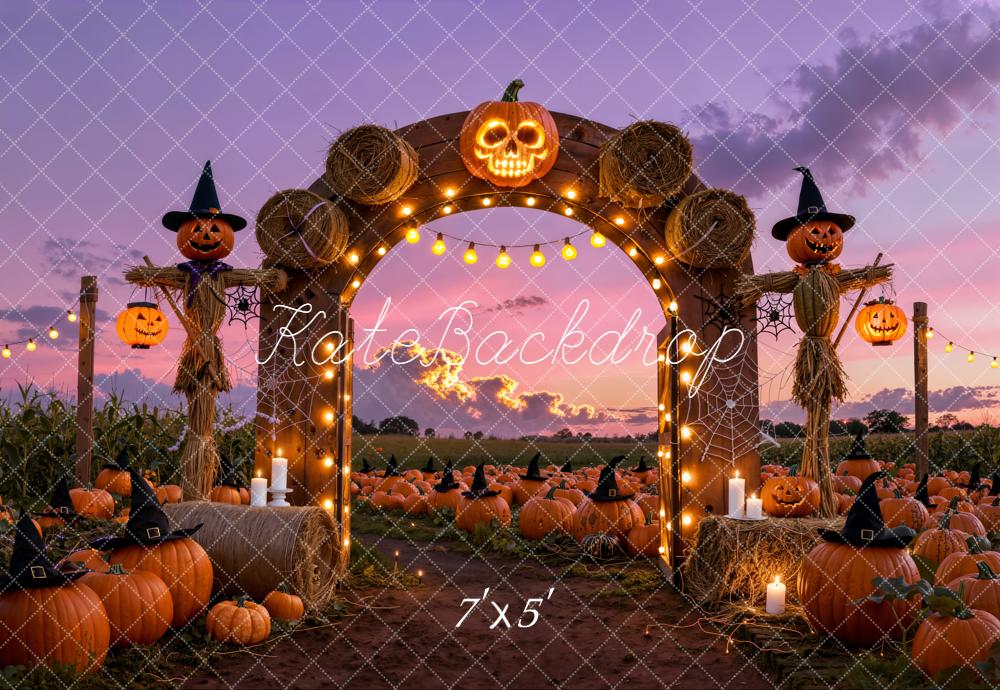 Kate Halloween Pumpkin Arch Hay Bales Backdrop Designed by Emetselch