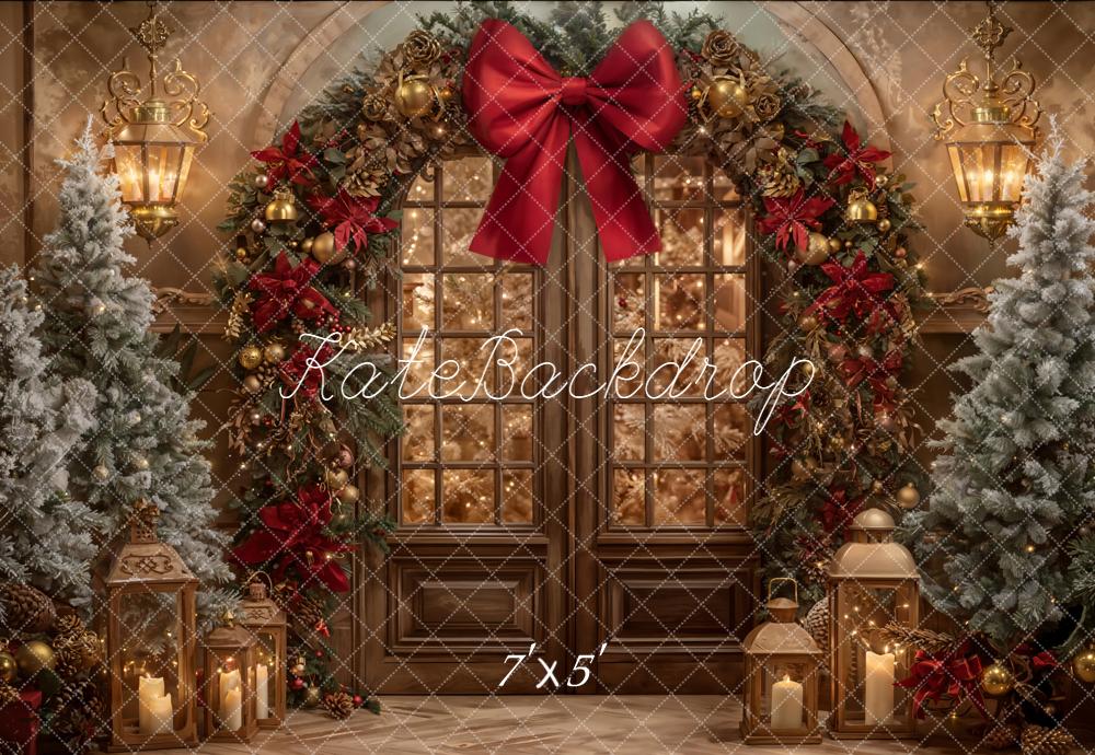 Kate Christmas Door Trees Bow Backdrop Designed by Emetselch - Kate Backdrop AU