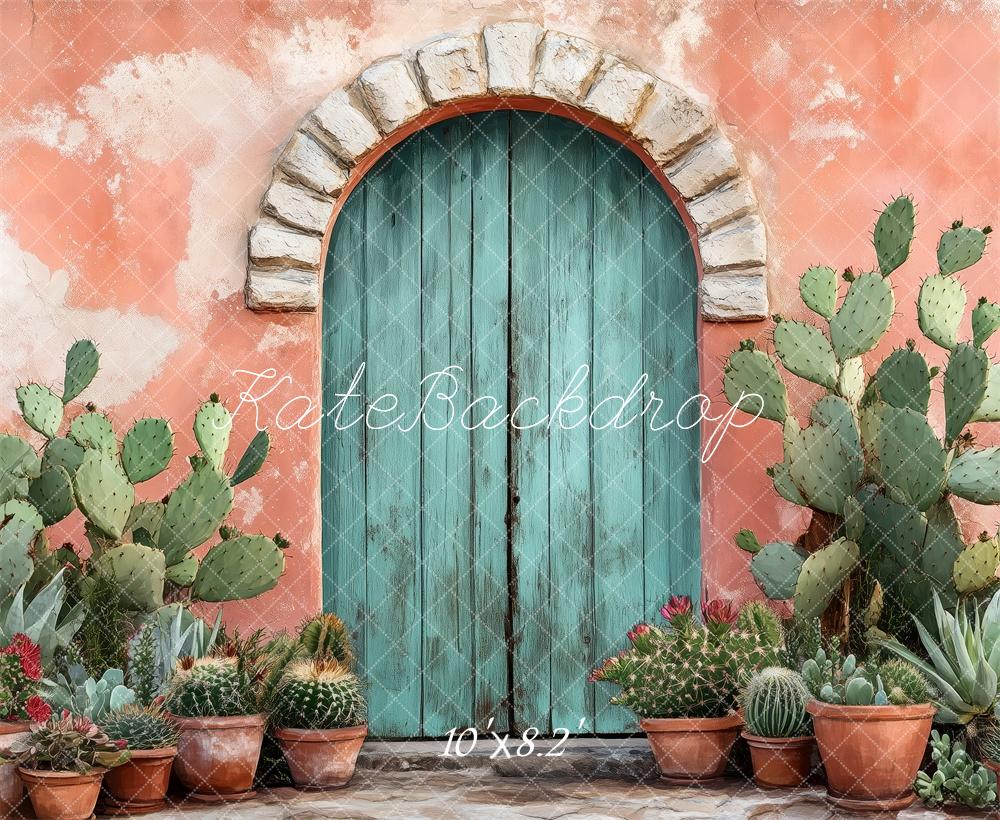 Kate Cactus Potted Plants Rustic Door Backdrop Designed by Patty Roberts - Kate Backdrop AU