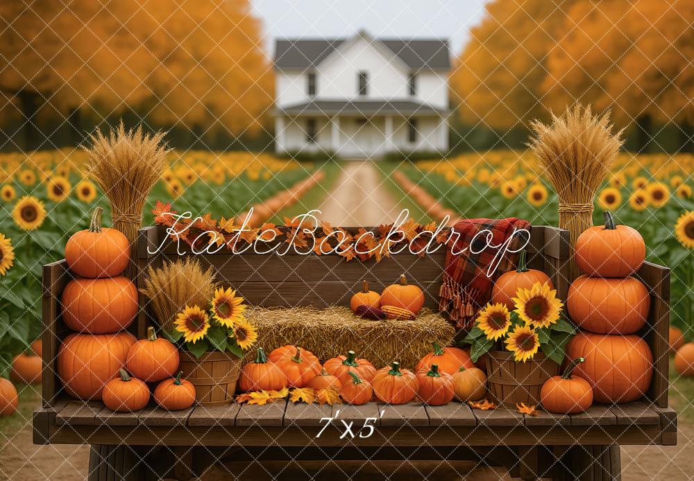 Kate Autumn Pumpkins Sunflowers Hay Backdrop Designed by Mini MakeBelieve - Kate Backdrop AU