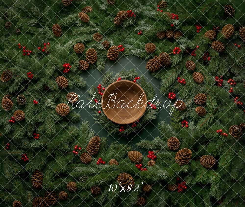 Kate Christmas Pinecones Red Berries Fleece Backdrop Designed by Chain