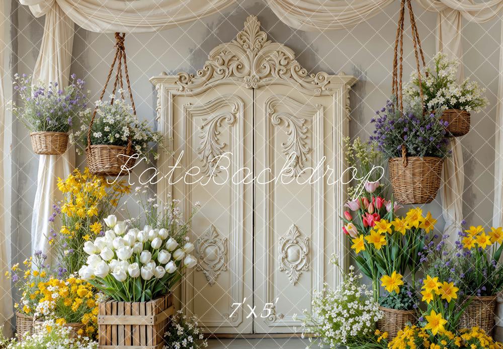 Kate Hanging Baskets Spring Flowers Door Backdrop Designed by Mini MakeBelieve