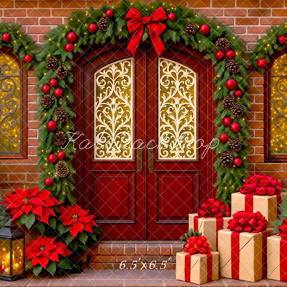 Kate Christmas Red Door Garland Presents Backdrop Designed by Mini MakeBelieve - Kate Backdrop AU