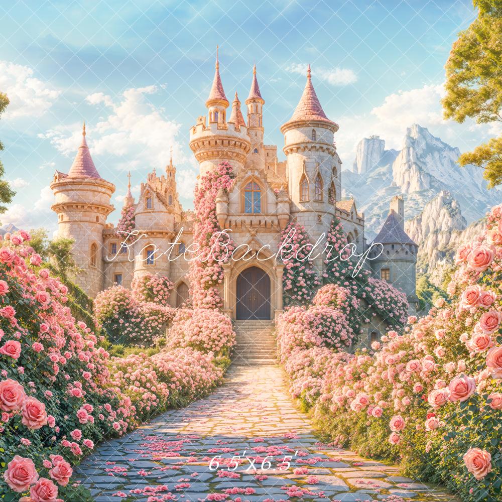 Kate Spring Fantasy Castle Pink Flowers Backdrop Designed by Chain