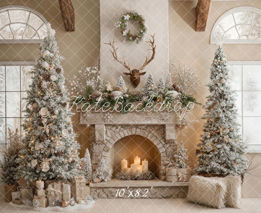 Kate Christmas Fireplace Antlers Backdrop Designed by Emetselch - Kate Backdrop AU