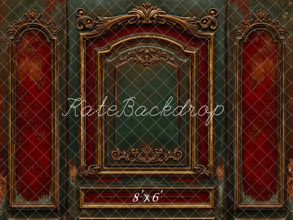 Kate Vintage Wall Red Green Fleece Backdrop Designed by Emetselch - Kate Backdrop AU