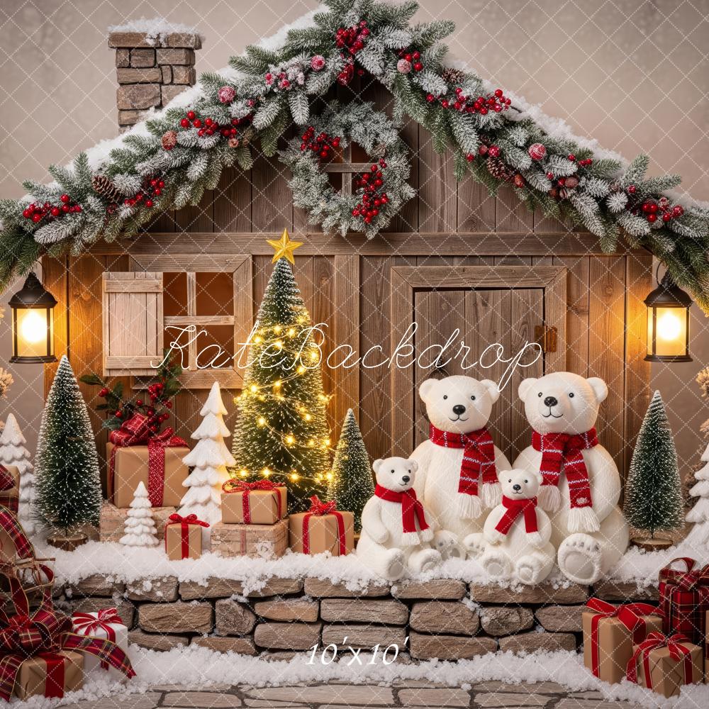 Kate Christmas Polar Bears Cabin Backdrop Designed by Patty Roberts