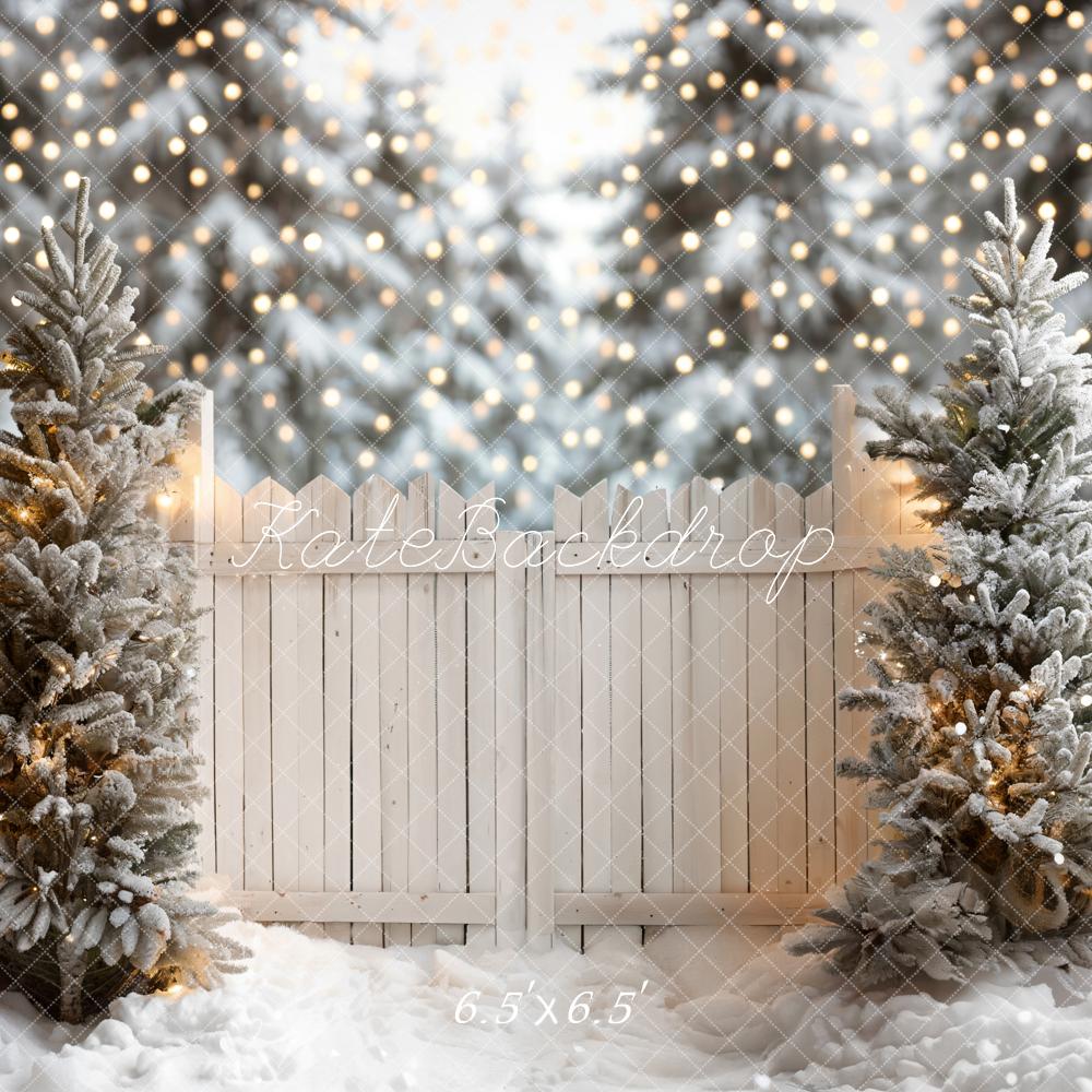 Kate Christmas Snowy Fence Bokeh Backdrop Designed by Emetselch