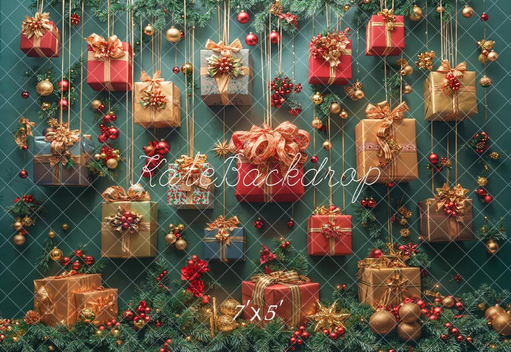 Kate Christmas Gift Boxes Green Backdrop Designed by Emetselch - Kate Backdrop AU