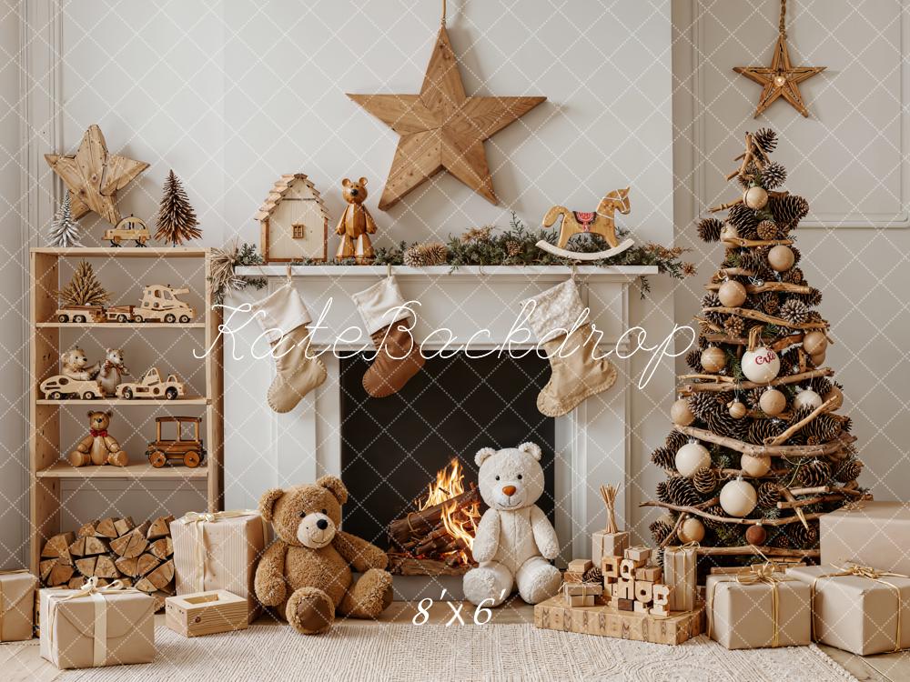 Kate Christmas Fireplace Toy Fleece Backdrop Designed by Emetselch