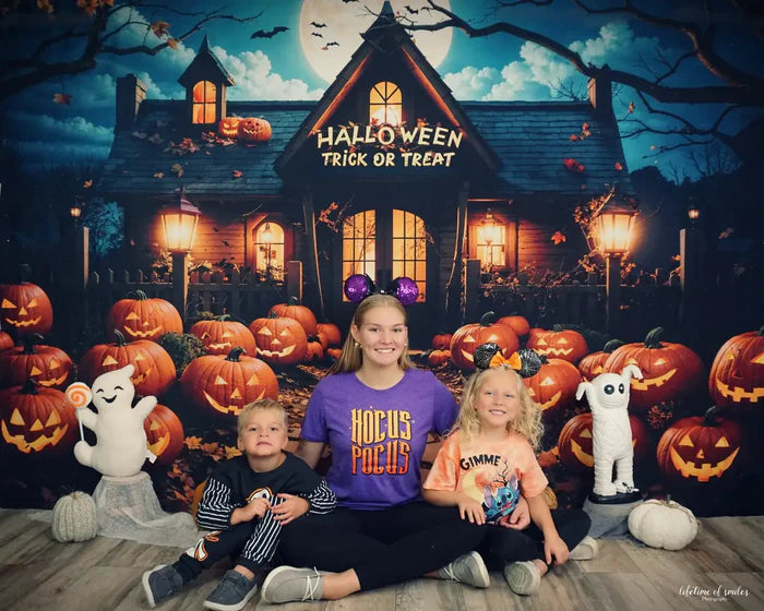 Kate Halloween Outdoor Forest Pumpkin Cottage Backdrop Designed by Emetselch - Kate Backdrop AU