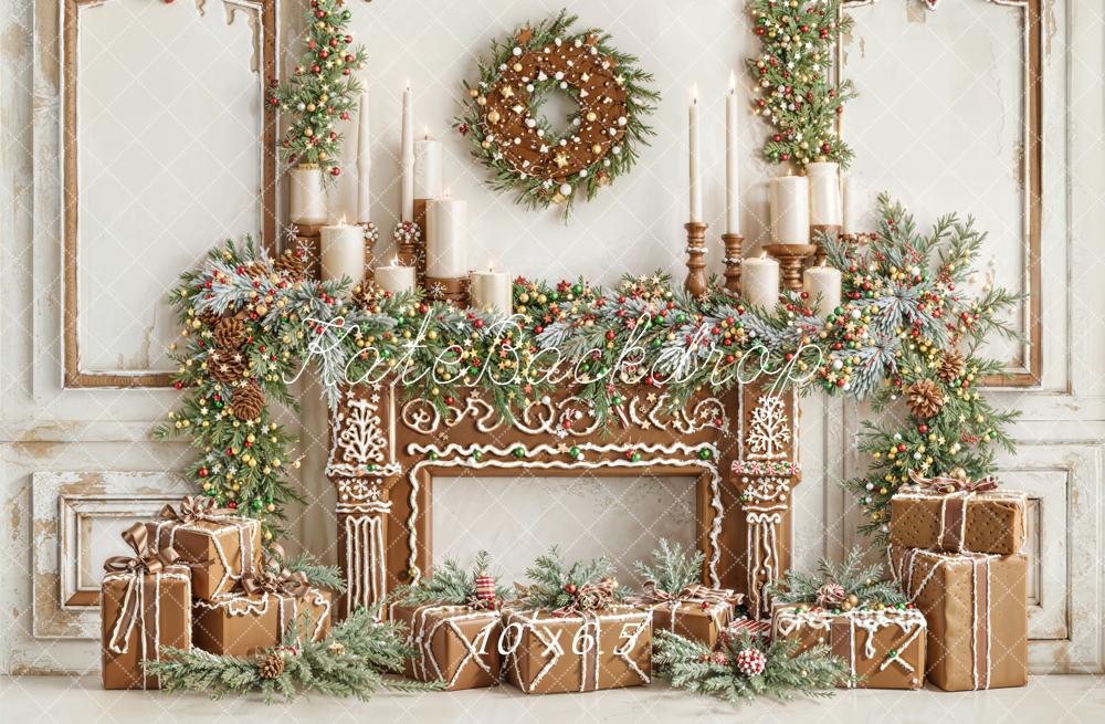 Kate Christmas Gingerbread Fireplace Fleece Backdrop Designed by Emetselch