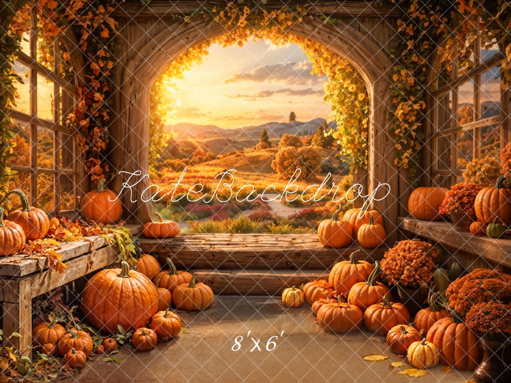 Kate Autumn Pumpkins Rustic Archway Backdrop Designed by Emetselch