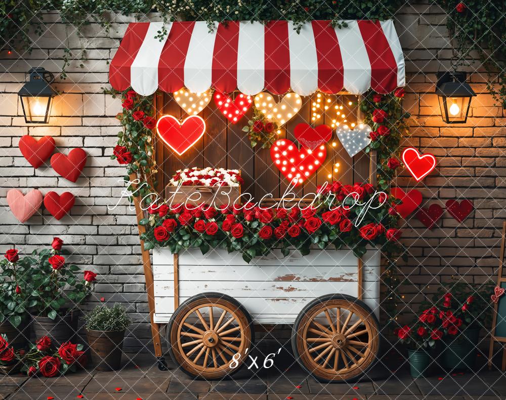 Kate Valentine Cart Red Hearts Fleece Backdrop Designed by Emetselch