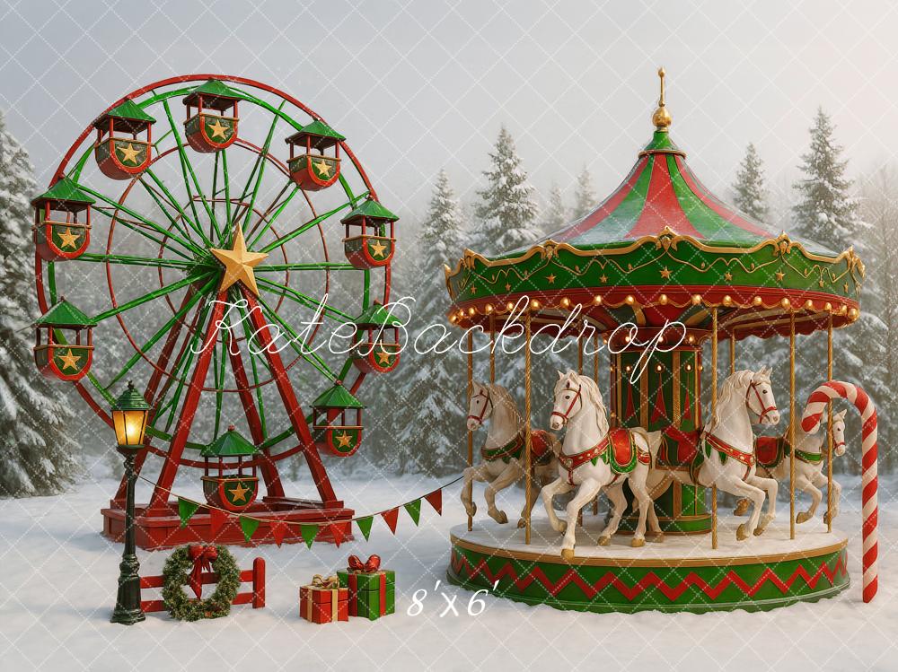 Kate Christmas Carousel Ferris Wheel Backdrop Designed by Ashley Paul - Kate Backdrop AU