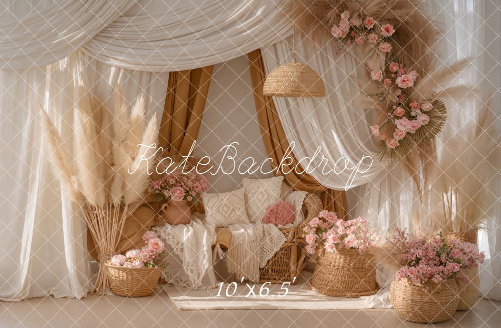 Kate Boho Pampas Grass Flowers Backdrop Designed by Emetselch
