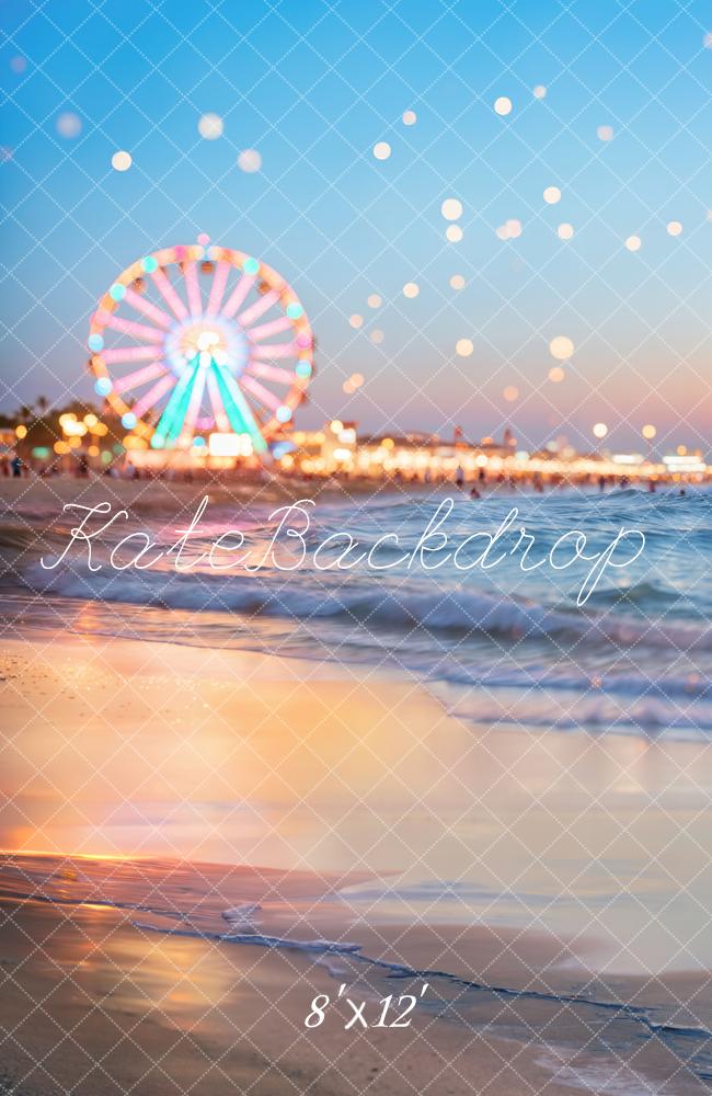 Kate Ferris Wheel Beach Sunset Bokeh Fleece Backdrop Designed by Chain
