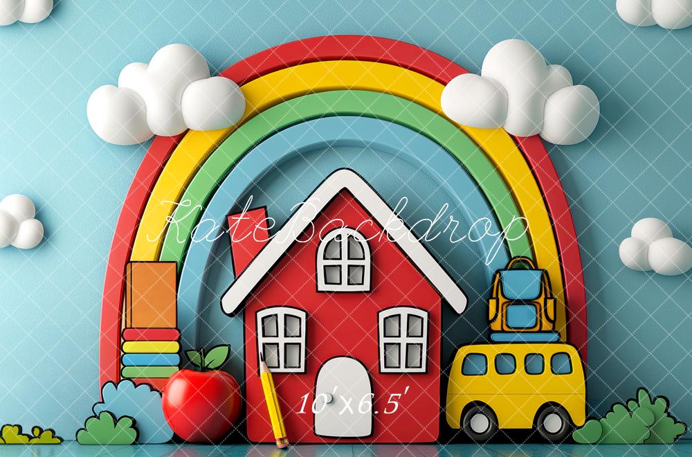Kate Back to School Rainbow Clouds Backdrop Designed by Mini MakeBelieve - Kate Backdrop AU
