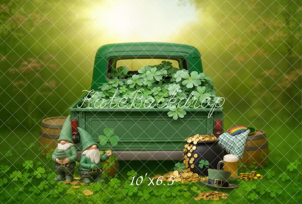 Kate Shamrock Truck Leprechaun Gold Fleece Backdrop Designed by Emetselch
