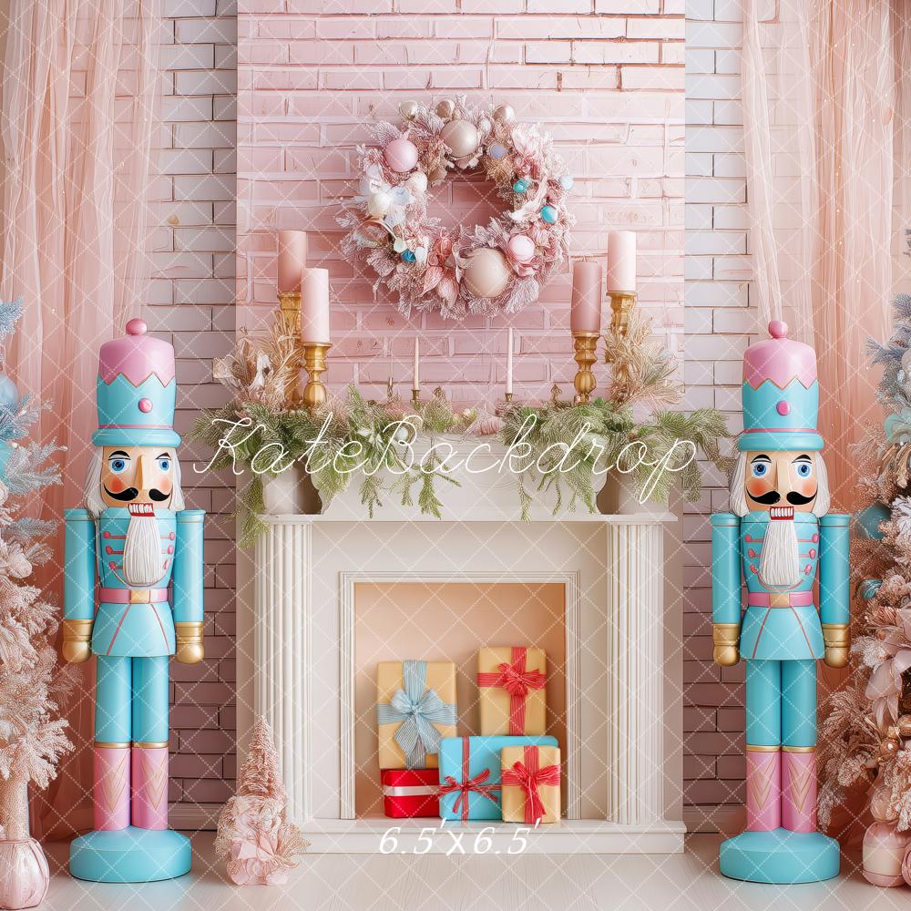 Kate Christmas Nutcracker Pink Fireplace Backdrop Designed by Patty Roberts - Kate Backdrop AU
