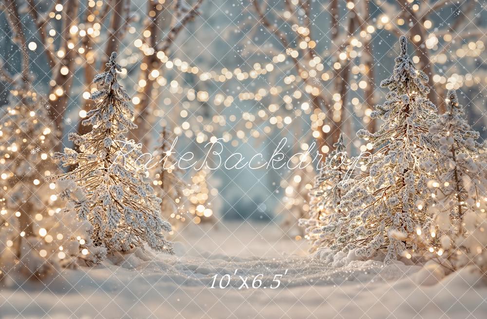 Lightning Deal Kate Christmas Snowy Forest Bokeh Lights Fleece Backdrop Designed by Emetselch