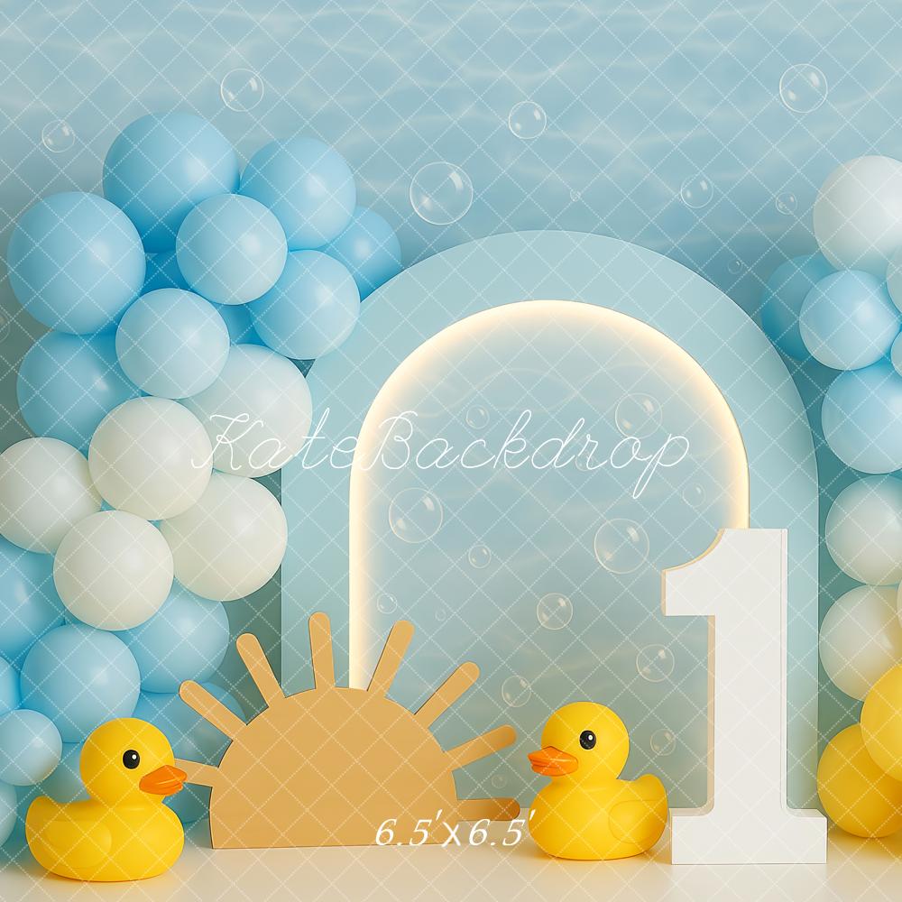 Kate 1st Birthday Blue Balloons Ducks Backdrop Designed by Patty Roberts - Kate Backdrop AU